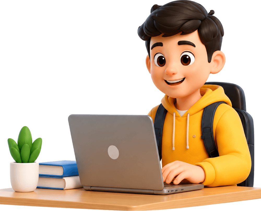 Student learning at a desk with a laptop